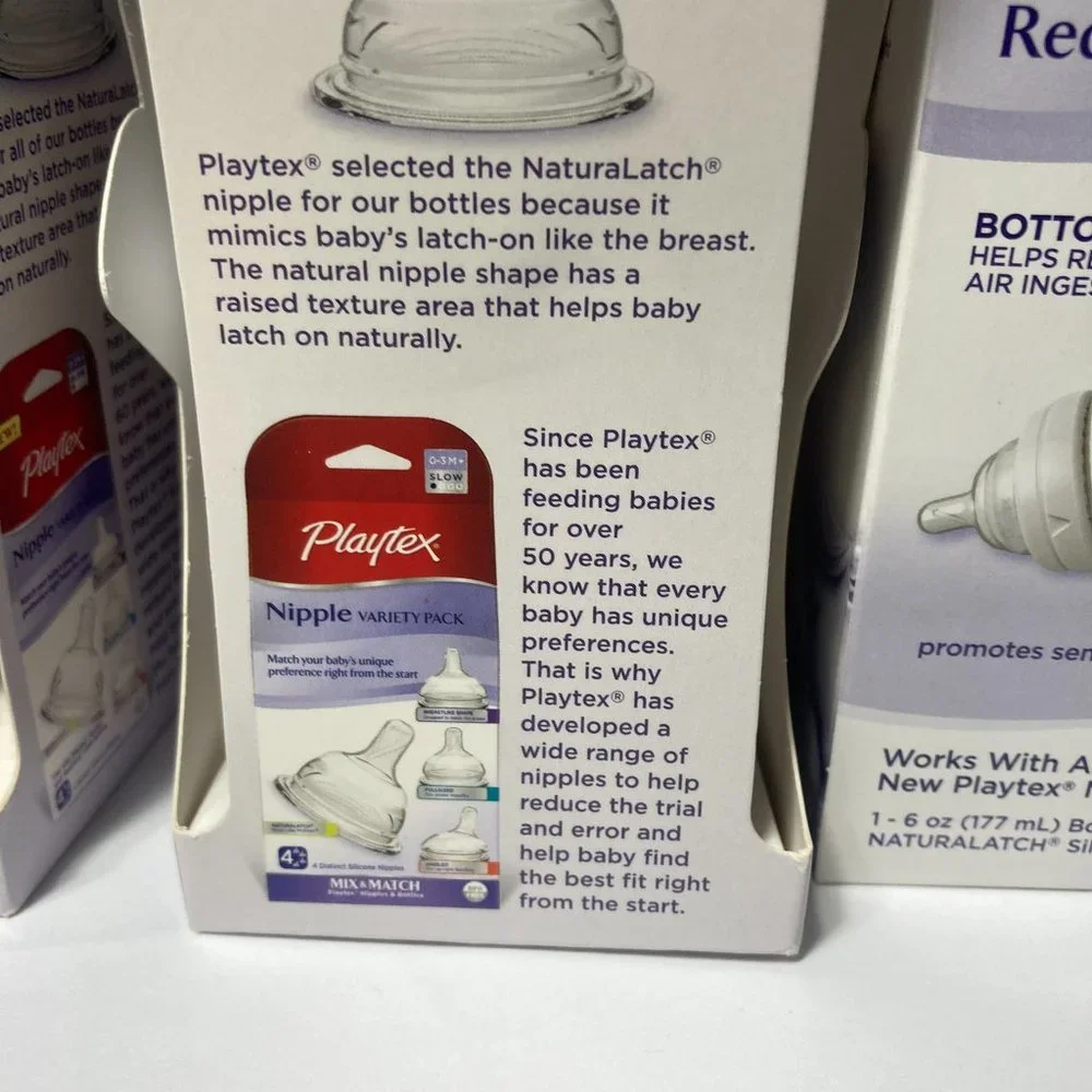 Playtex VentAire Bottom Vent 6oz Baby Bottle Naturalatch Silicone Nipple Angled